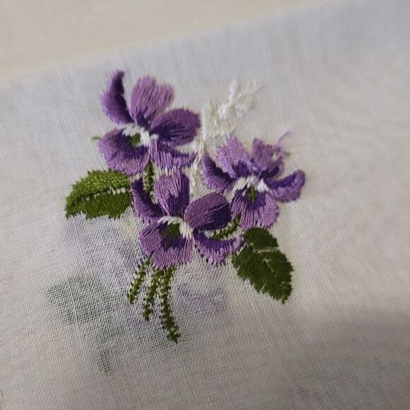 Vintage Floral Embroidered Handkerchief Set - Yellow, Purple, Green Accents - Picture 5 of 16
